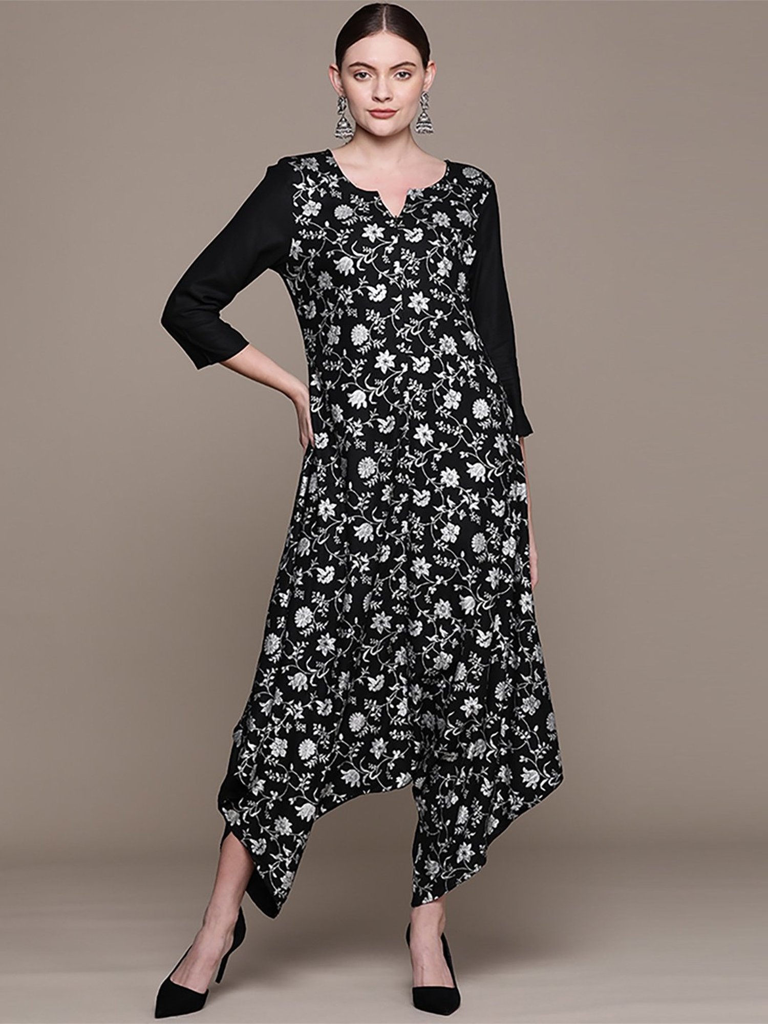 Ziyaa Black Floral Print Jumpsuit