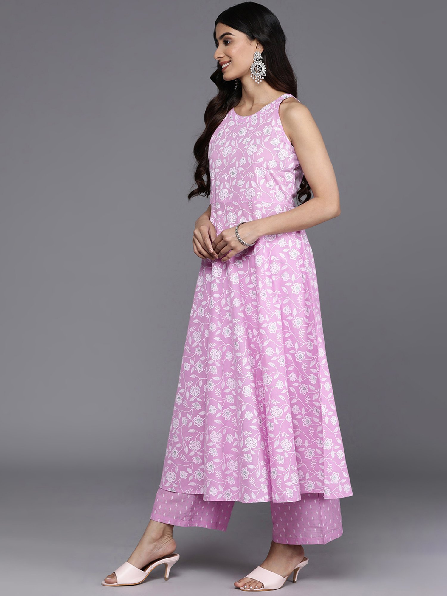 Varanga Purple Cotton Printed Kurta Palazzo Set