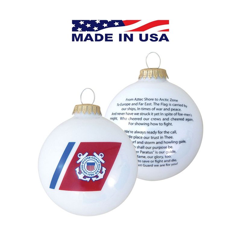Christmas by Krebs Matte White and Red US Coast Guard Logo and Hymn Glass Christmas Ball Ornament 3.25" (80mm)