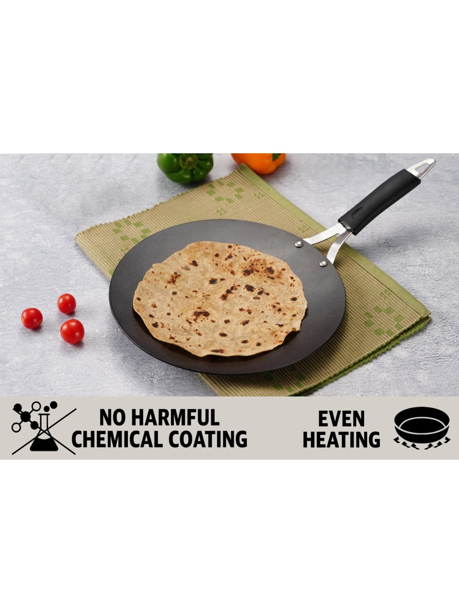 Sumeet  Pre Seasoned Carbon Steel (Iron) Concave Tawa for Roti, 25cm, Gas & Induction-Friendly