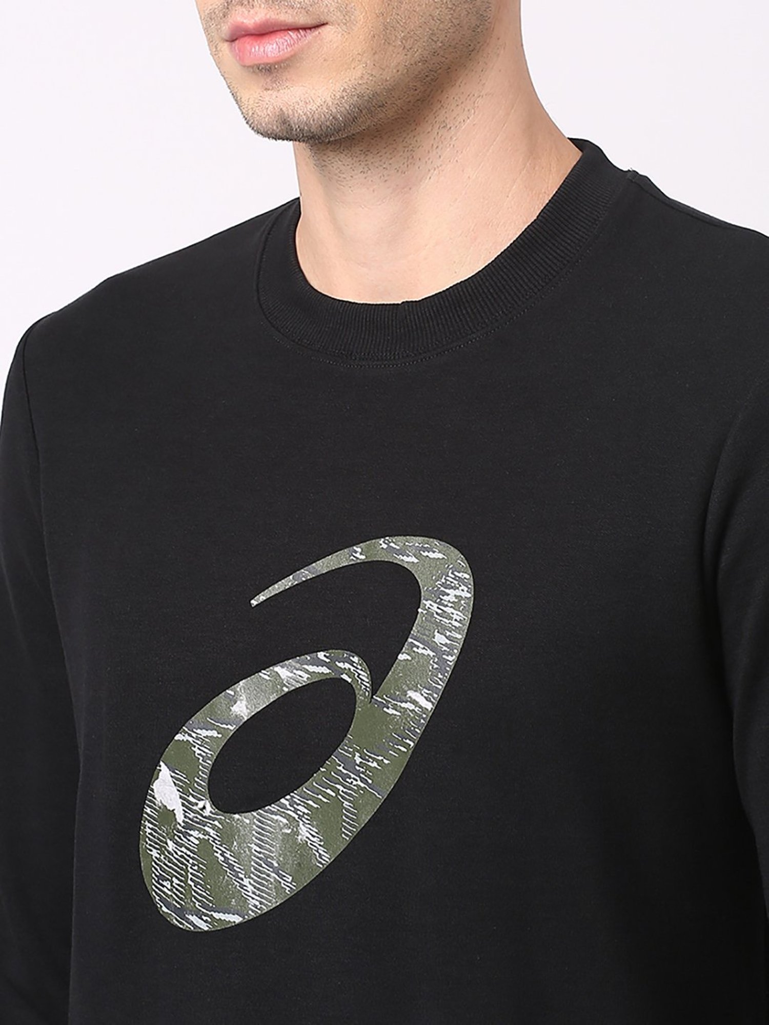 Asics Black Regular Fit Logo Print Sweatshirt