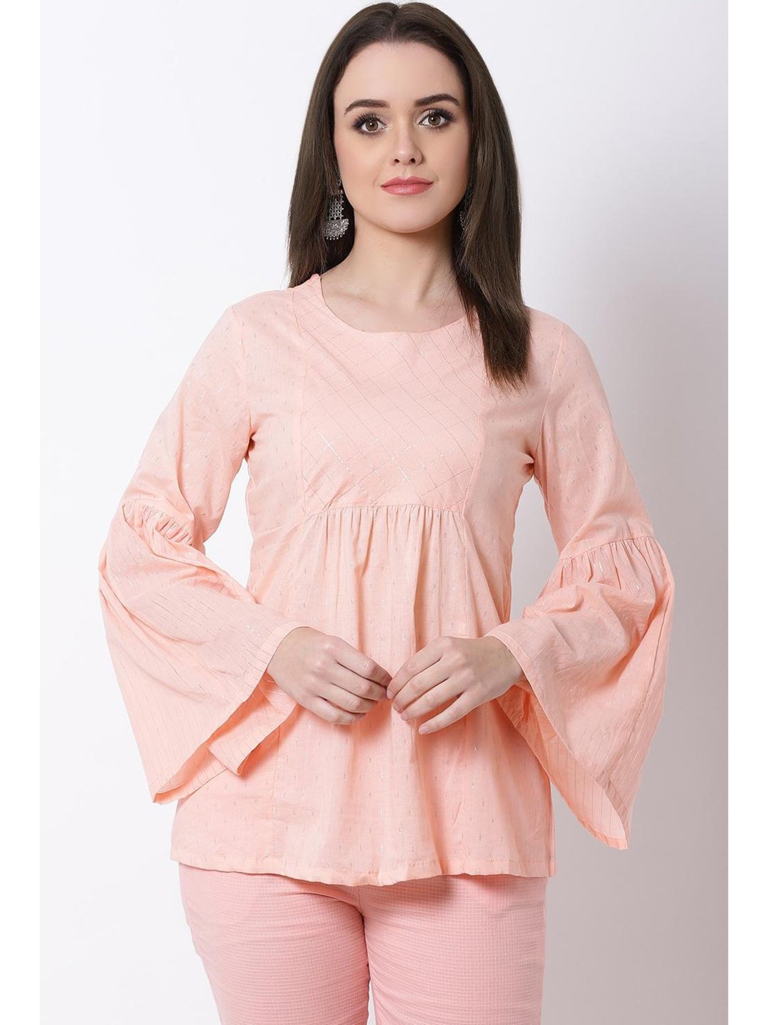 Rangriti Peach Cotton Printed Top