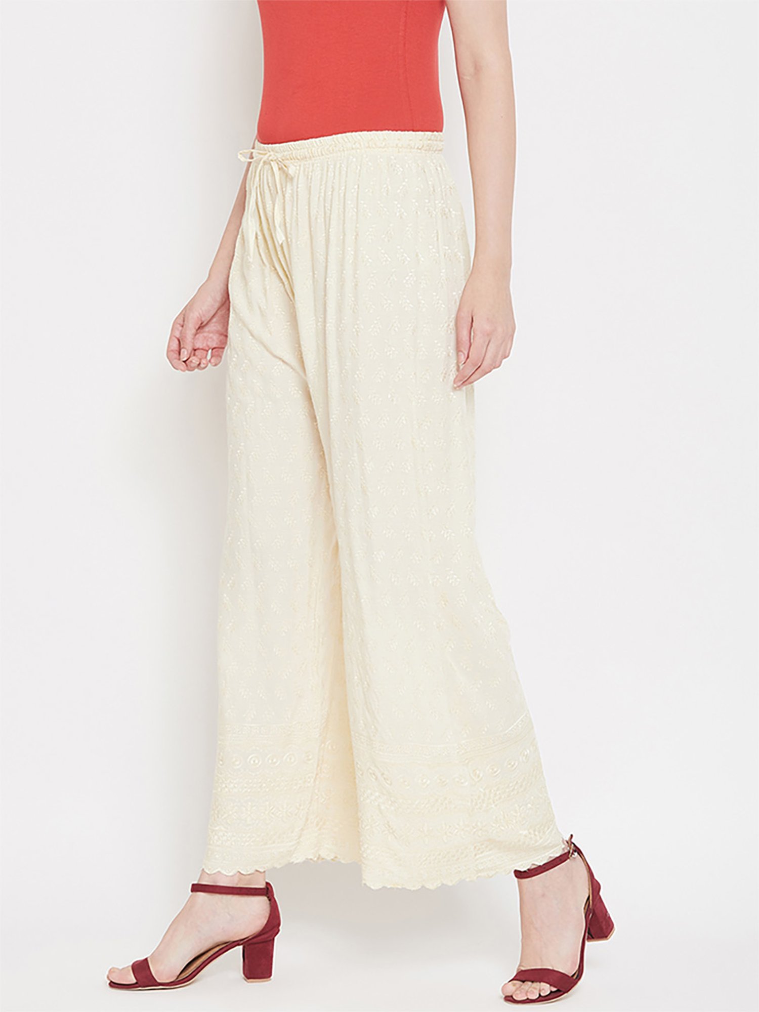 Castle Cream Embroidered Palazzos