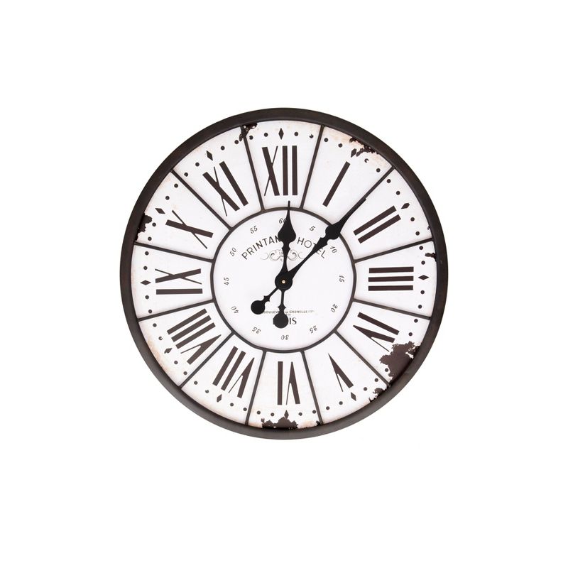 24" Round Metal & Wood Wall Clock White - 3R Studios