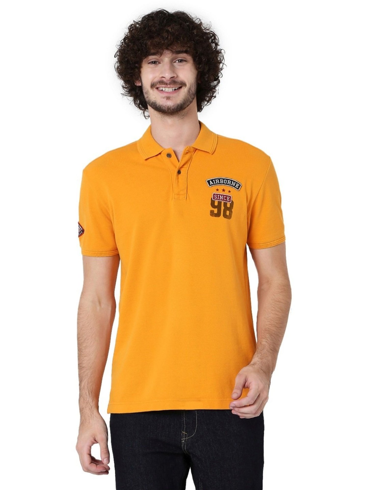 Mufti Yellow Cotton Slim Fit Polo T-Shirt