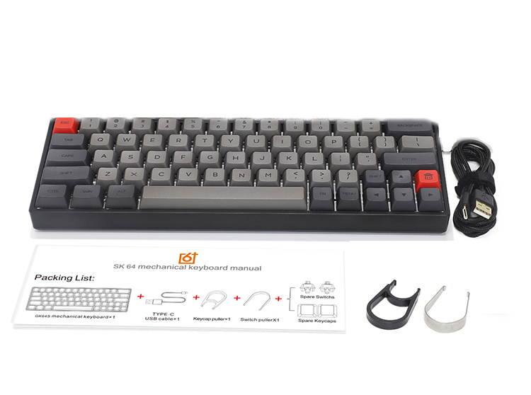SK64 64 Keys Wired Mechanical Keyboard Gaming Keyboard with RGB Backlit, PBT Keycaps, Arrow Keys, IP6X Dustproof Waterproof Hot Swappable for Win/Mac/Gaming(Mechanical Optical Axis:Brown/Red )