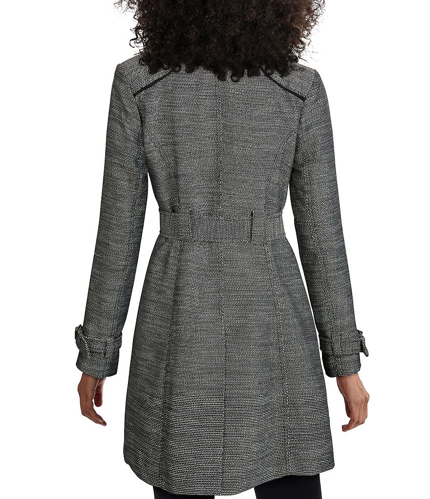 Kenneth Cole New York Short Water-Resistant Stand Collar Hooded Long Sleeve Chevron Puffer Jacket