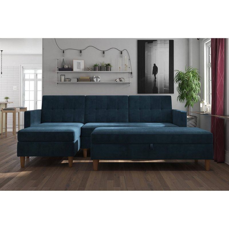 Hartford Storage Sectional Futon and Hartford Storage Ottoman Blue - Dorel Home Products