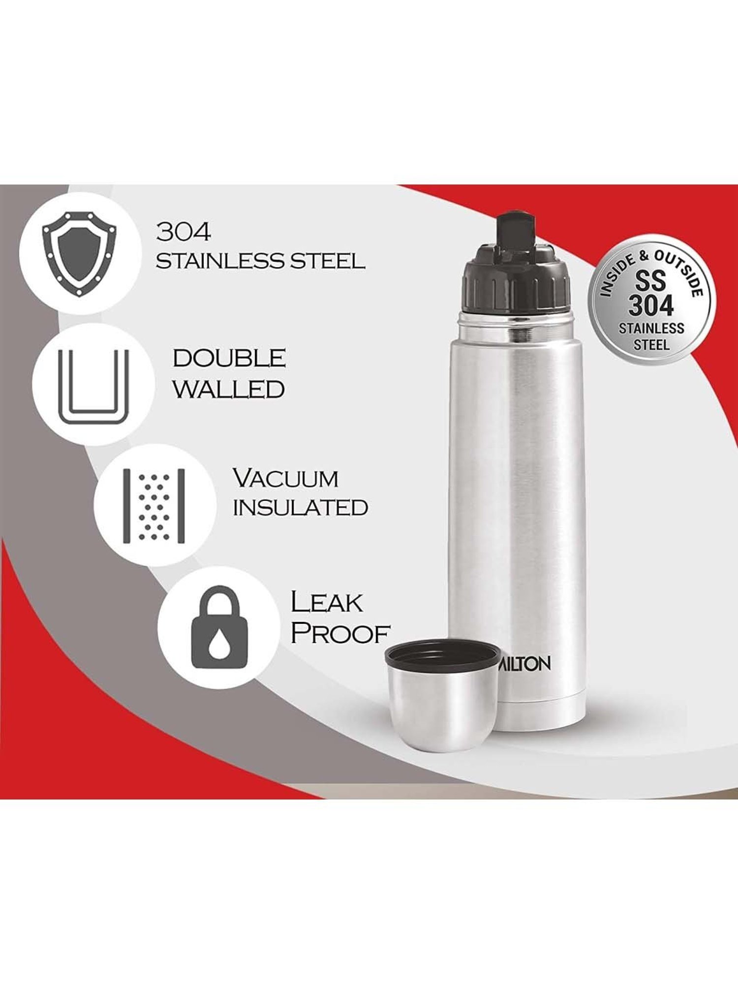 Milton Silver Stainless Steel Thermosteel Bottle (1000 ml) - Set of 1