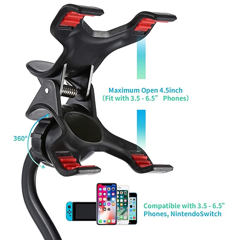 Desk Microphone Stand with Smartphone Holder, Adjustable mic stand with Non-Slip mic holder clamp, Heavy Round Base