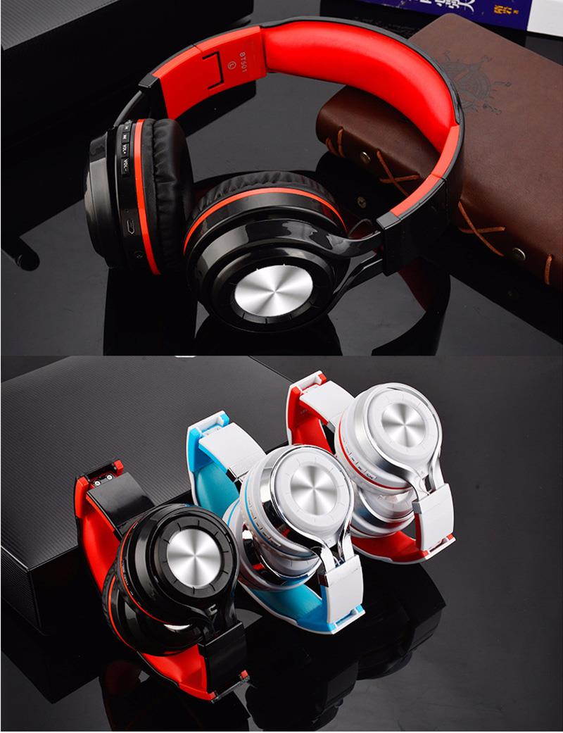 DPRUI Newest Headphones Bluetooth Headset Foldable Sports Headphone Adjustable Earphones with Microphone For PC mobile phone Mp3 (black red)