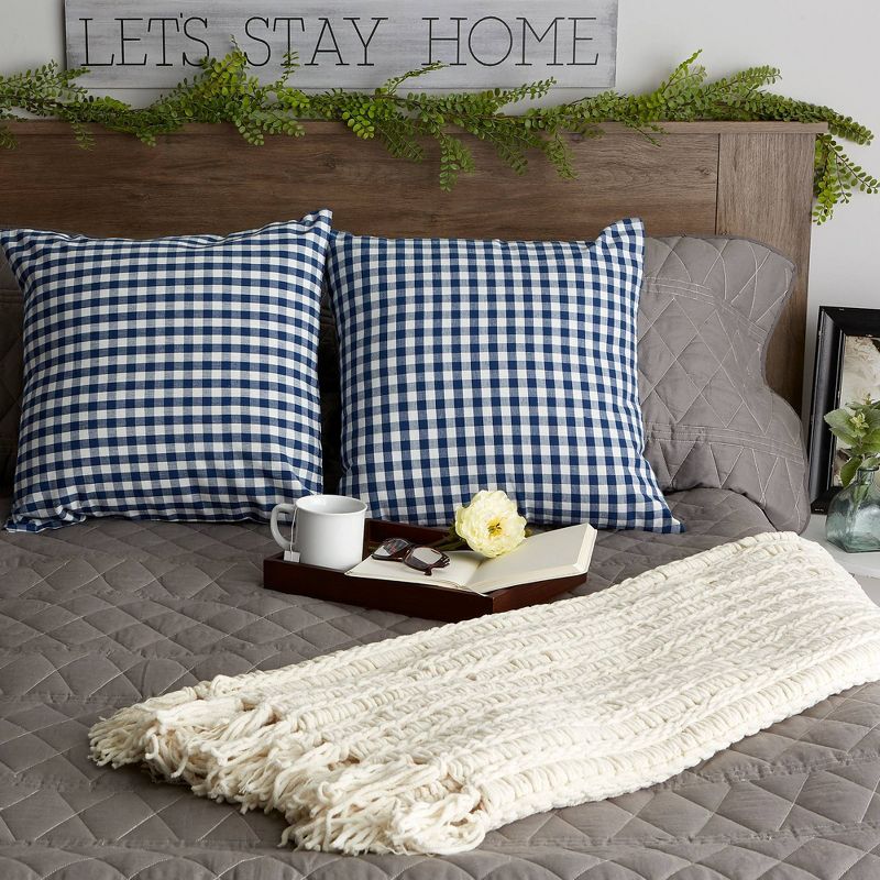 2pk 20"x20" Oversize Gingham Square Throw Pillows Navy/Off White - Design Imports