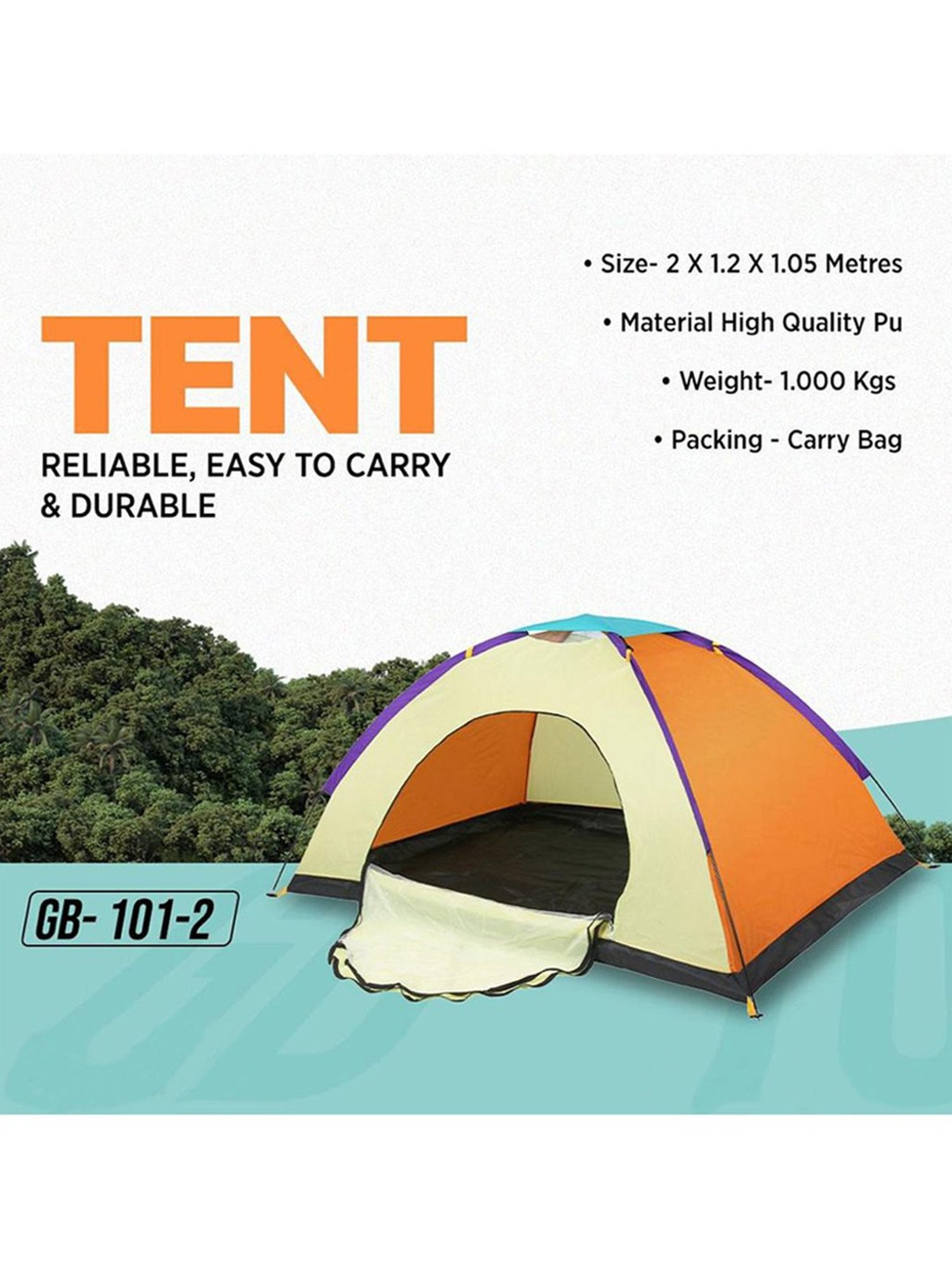 Vector X Waterproof Portable Tent for Outdoor Adventure Tour (Multicolor) Size - 200x120 cm