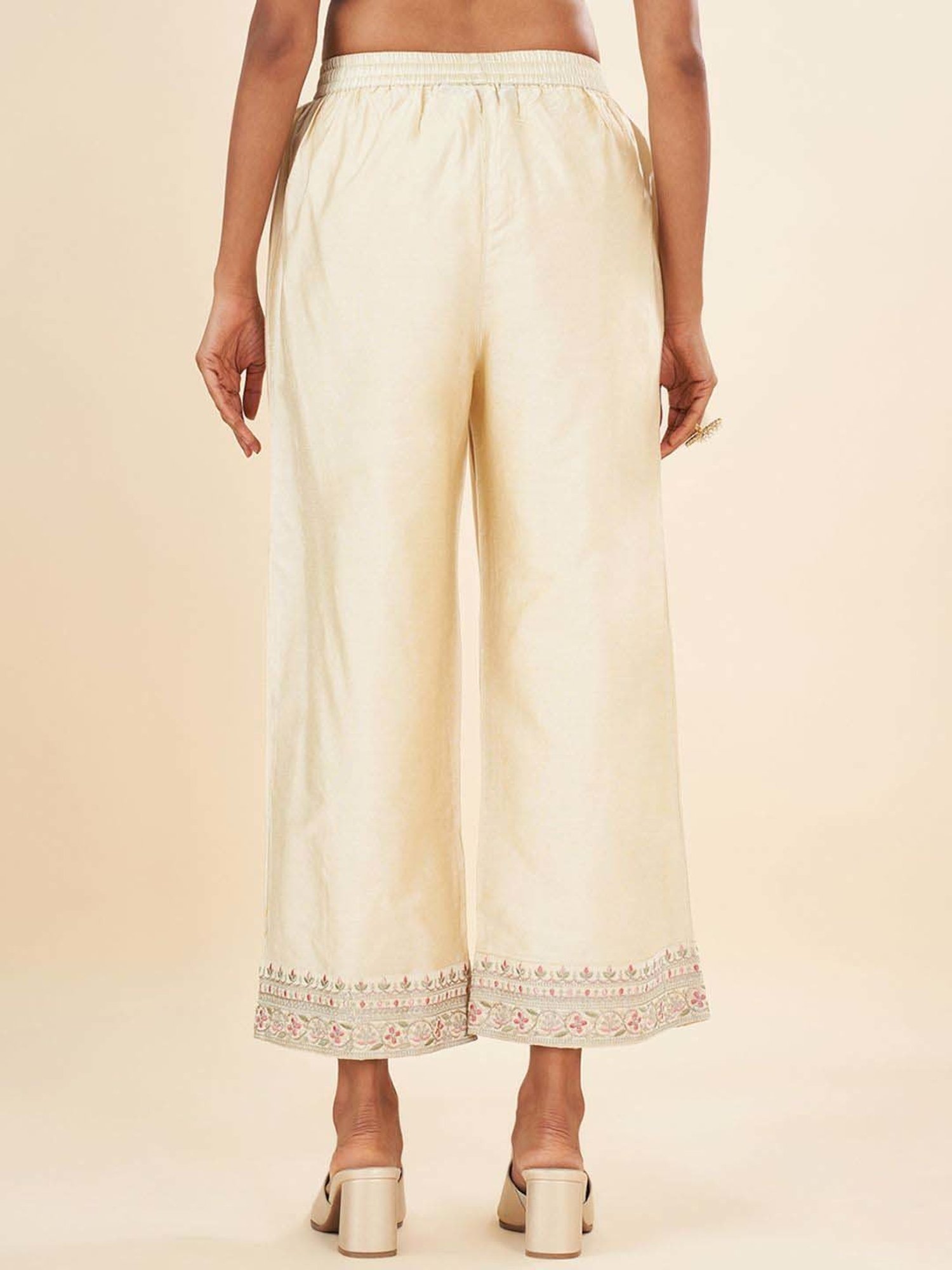 Rangmanch by Pantaloons Beige Embroidered Palazzos