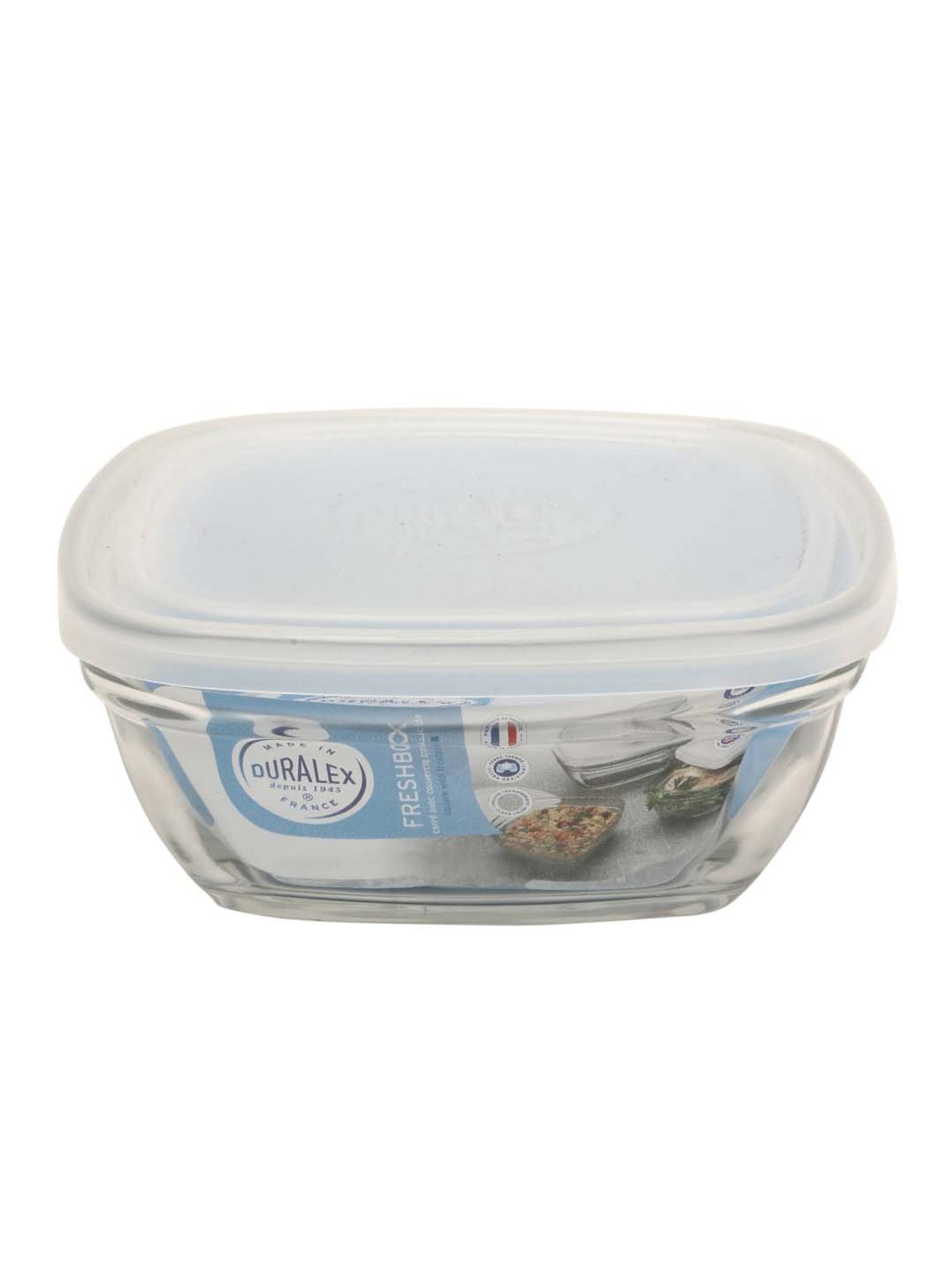 Duralex 'Freshbox' Transparent & White Glass 20 cm Container With Lid (2 L) - Set of 2