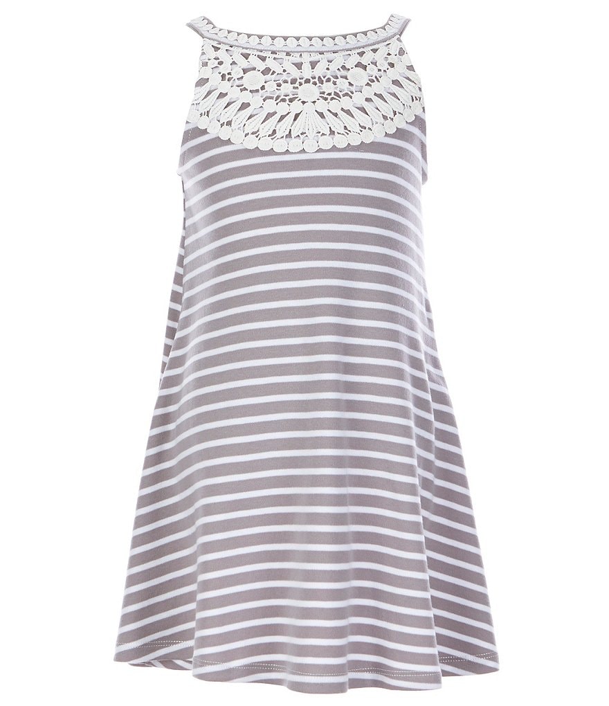 Rare Editions Little Girls 2T-6X Short-Sleeve Shrug & Lace-Yoke Striped Shift Dress Set