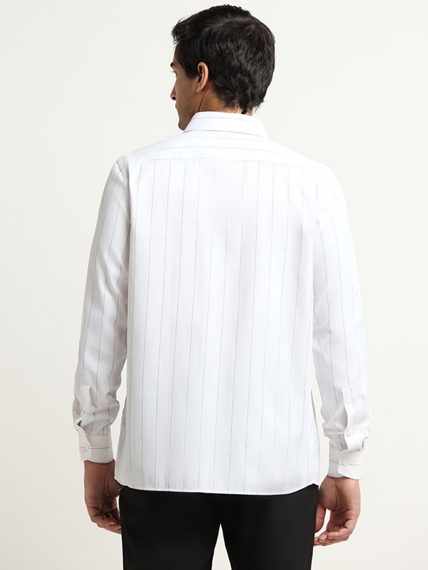 WES Formals by Westside White Striped Slim Fit Shirt