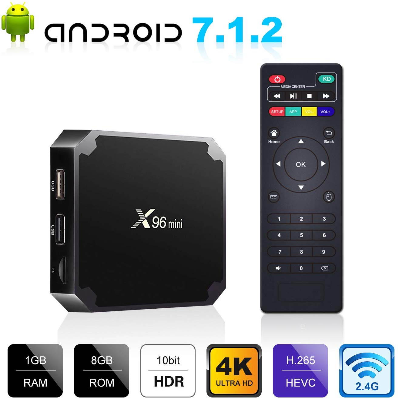 4K Set Top Box, Mini Android TV Box, X96 Mini Android TV Box - 1GB RAM+8GB ROM AMLOGIC S905W Quad-core Cortex-A53 with WiFi 2.4GHz / H.265 4K HD Smart Media Player