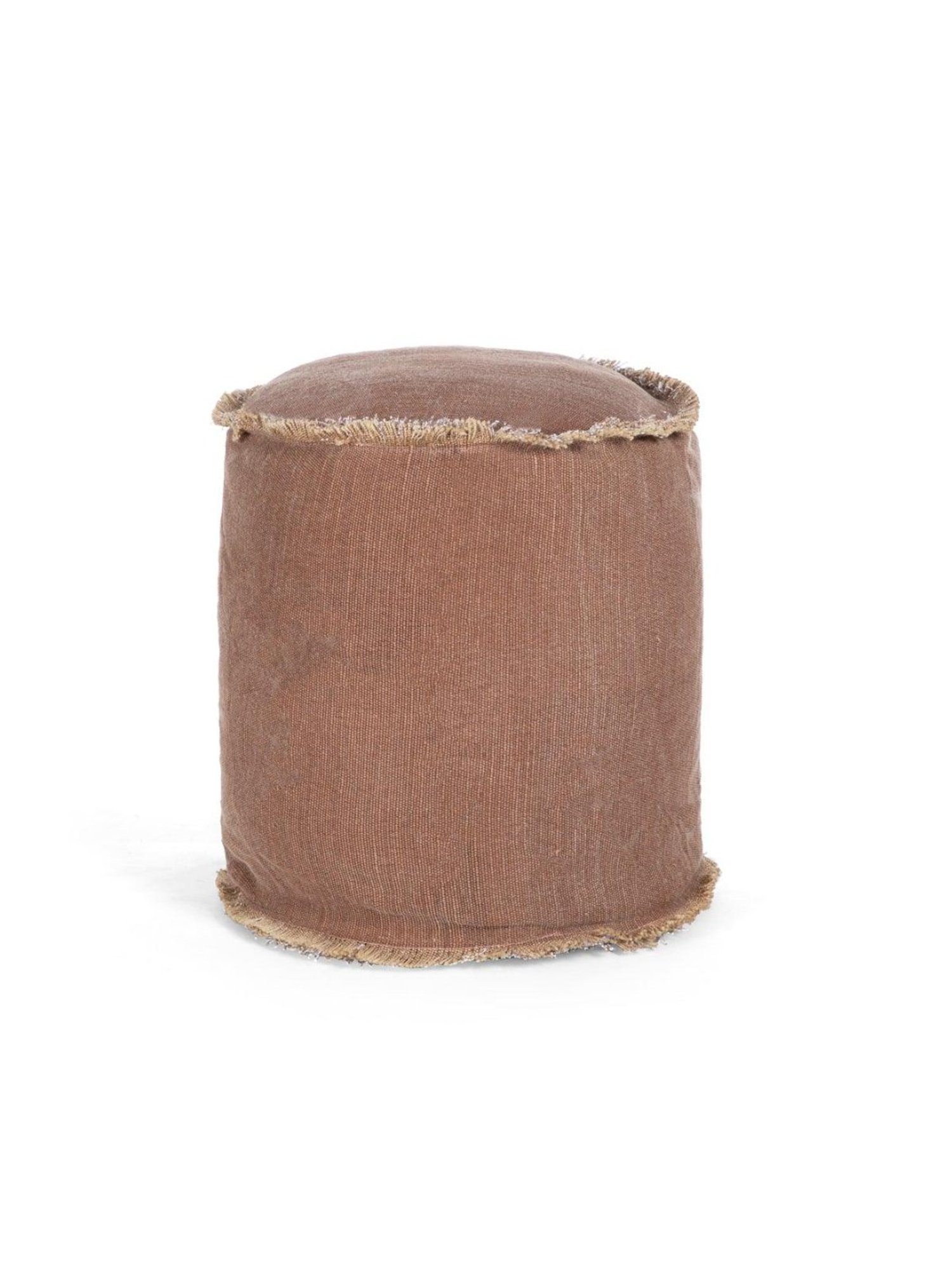 Home4U Lucas Brown Cotton Blend Round Pouffe