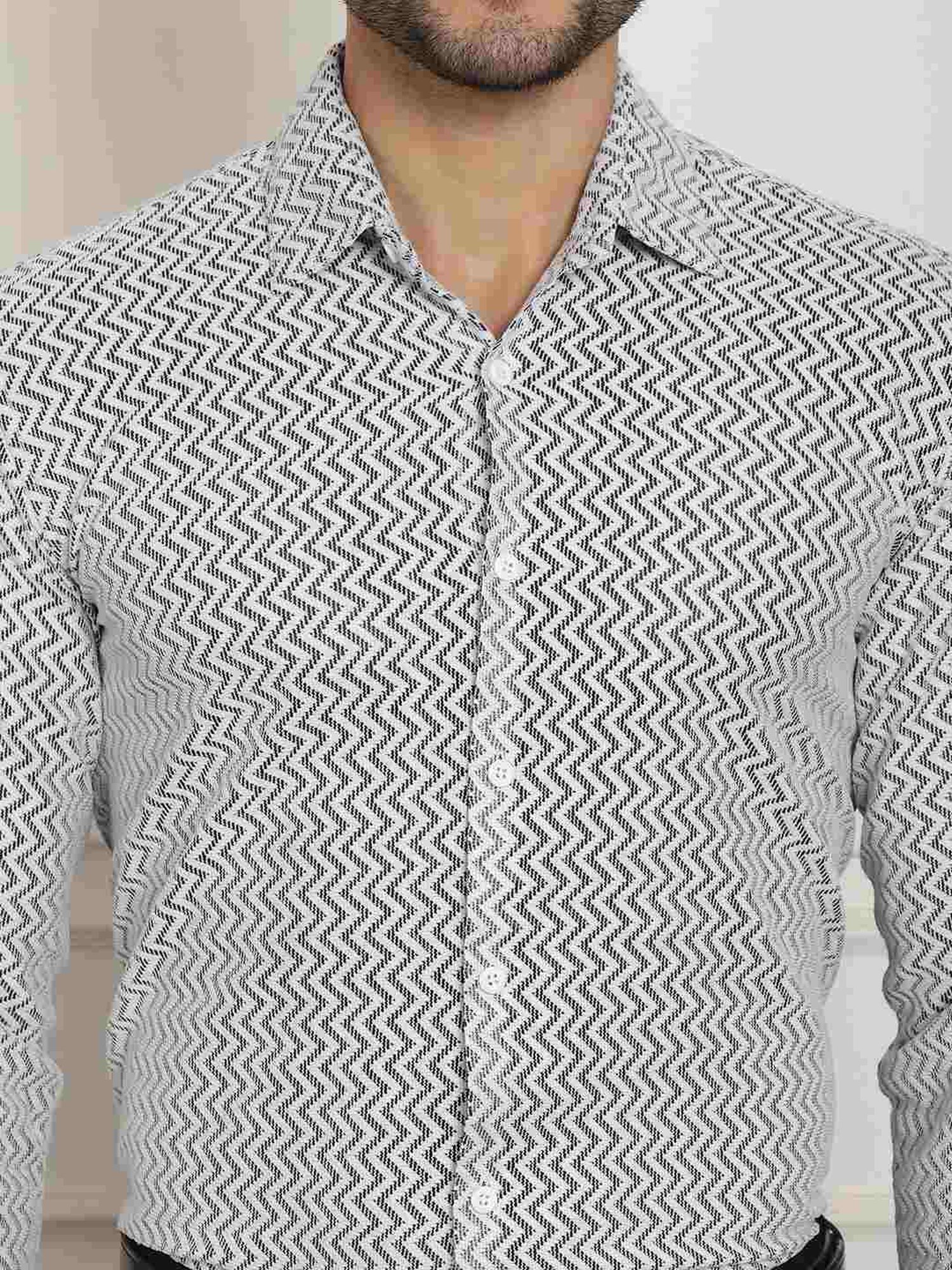 Indian Needle Mid White Regular Fit Self Pattern Shirt