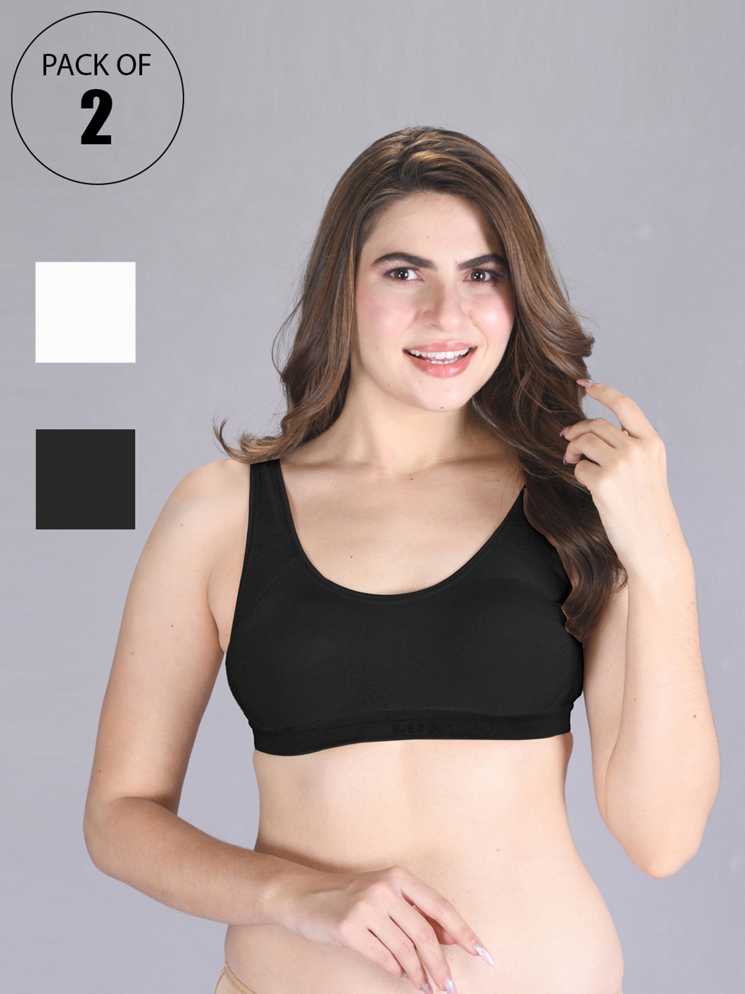 Lux Venus White & Black Full Coverage Non-Wired Sports Bra - Pack of 2
