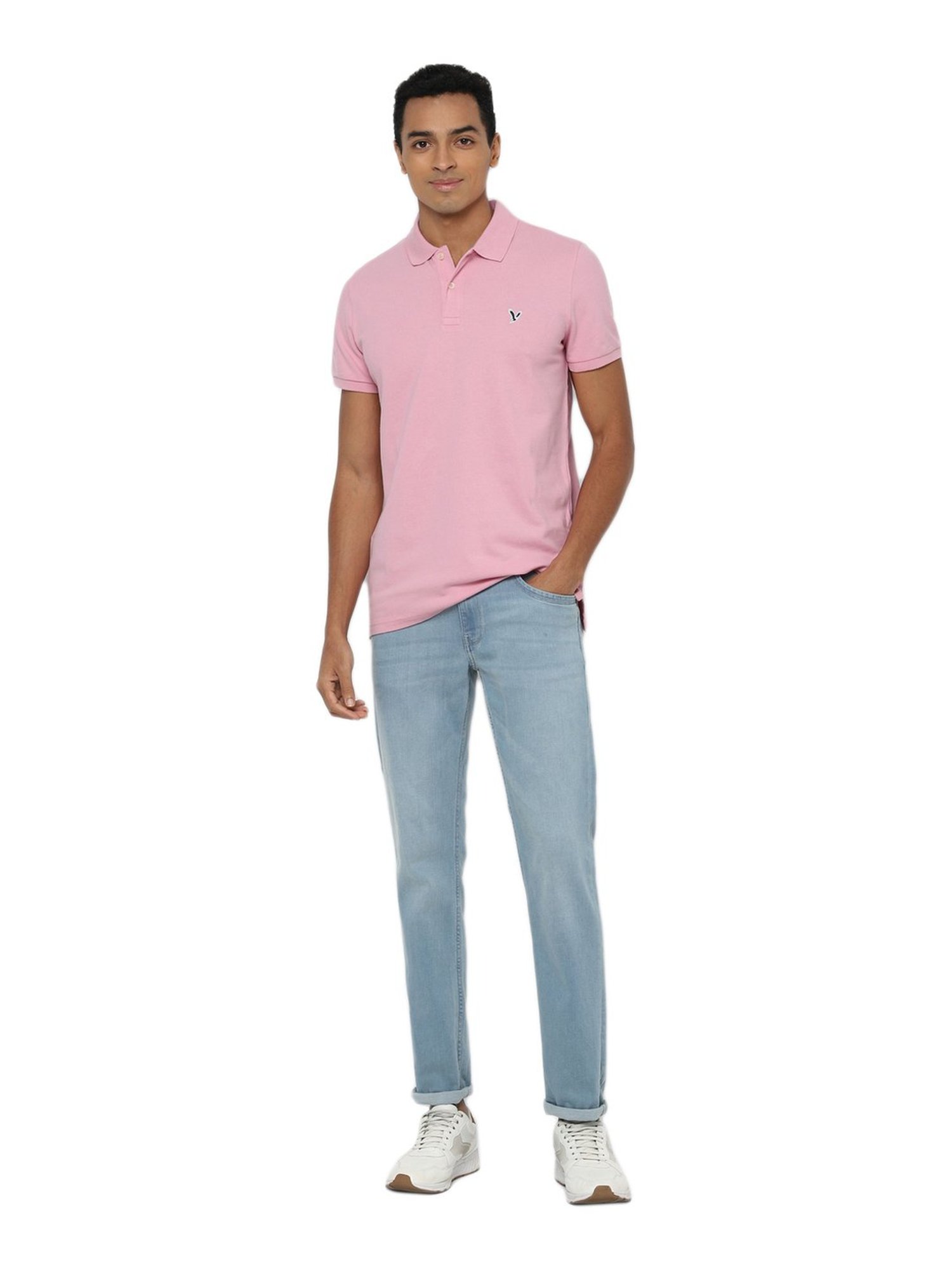 American Eagle Pink Cotton Slim Fit Polo T-Shirt