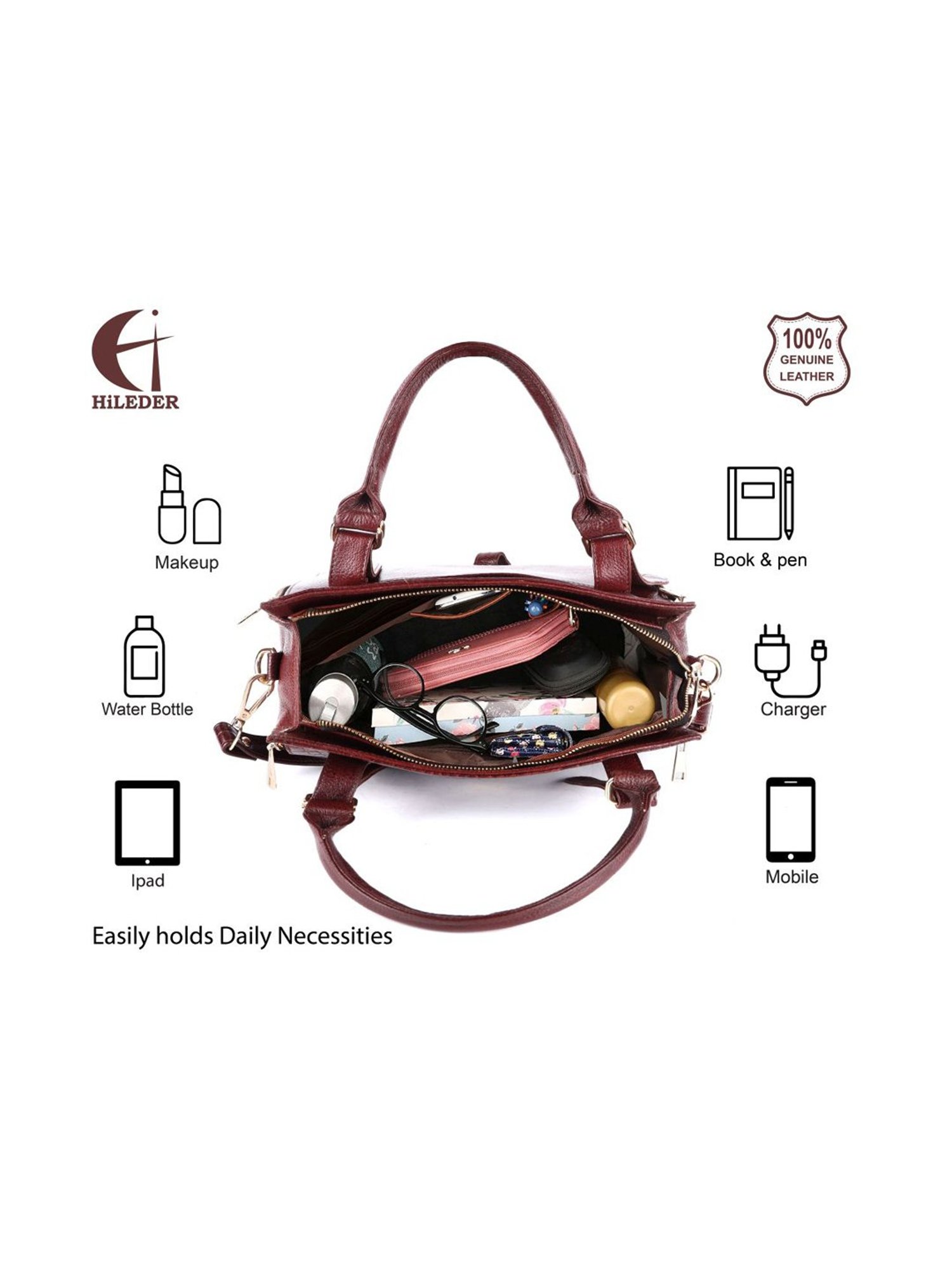 HiLEDER Brown Textured Medium Handbag