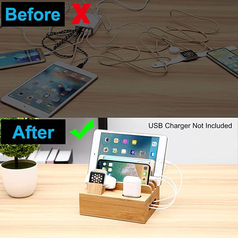 Charging Station Dock for 45 6 Ports USB ChargerDesktop Docking Station Organizer for CellphoneSmart WatchTablet5 Charging Cables IncludedNo Power Supply