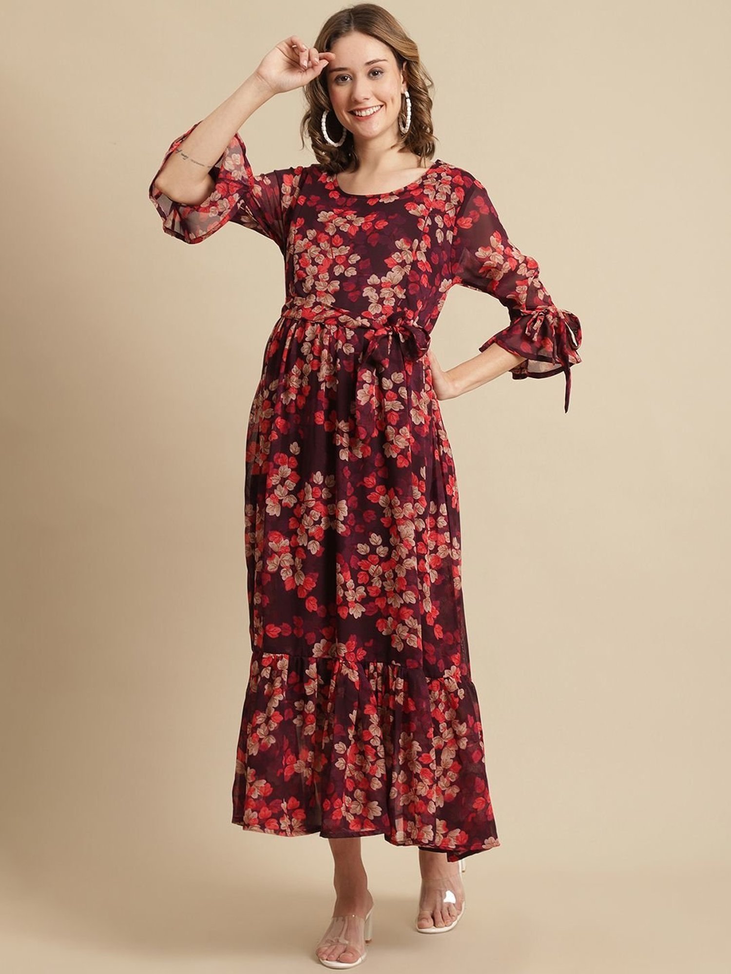 Moms Maternity Maroon Printed Dress