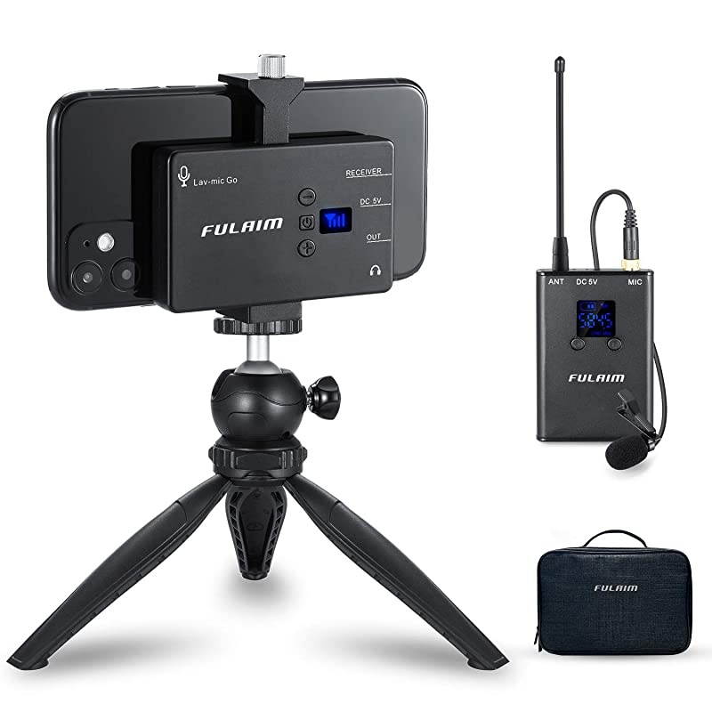 MX11 Wireless Lavalier Microphone System for iPhone DSLR Camera Android Cell Phones UHF 20Channel Wireless Lapel Microphone System for Professional Video Recording Interview and Vlog 1TX