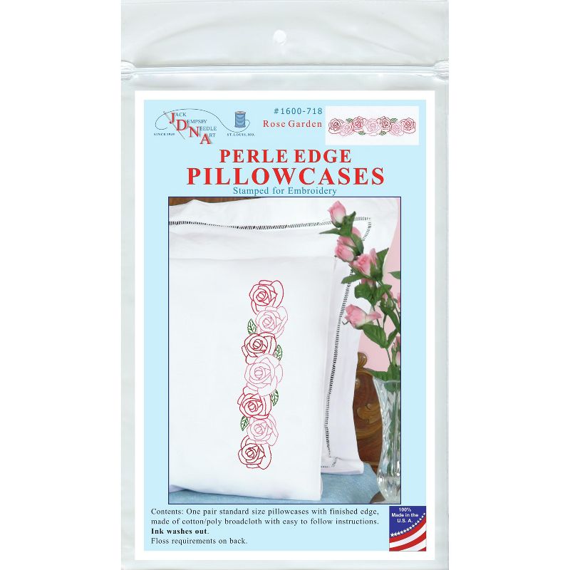 Jack Dempsey Stamped Pillowcases W/White Perle Edge 2/Pkg-Rose Garden