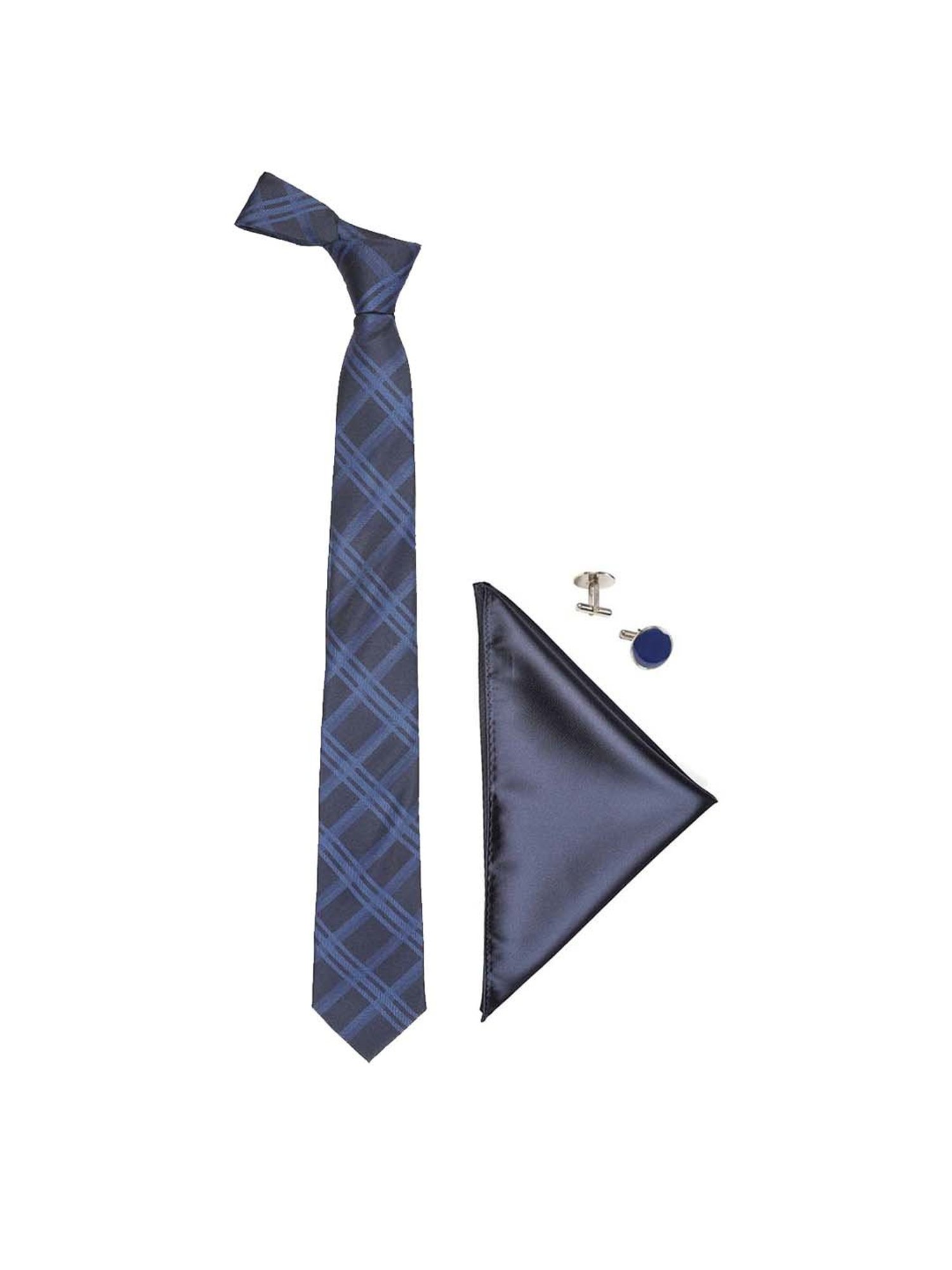 Tossido Blue Woven Necktie With Pocket Square and Cufflinks