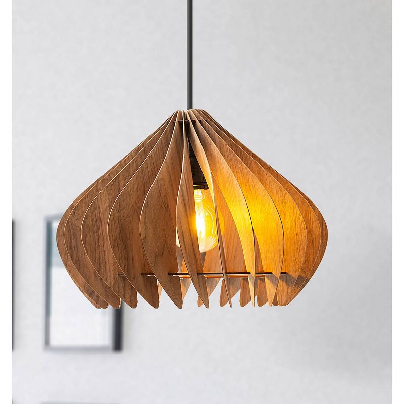 14" Modern Walnut Wood Hanging Pendant Light Brown - Ore International