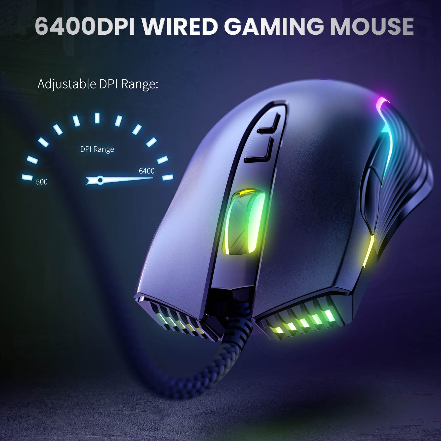 CW905 RGB Wireless Gaming Mouse, Rechargeable Computer Mice with RGB Backlit, 6 Adjustable DPI Up to 6400, Ergonomic Laptop PC Mouse for Windows Vista Linux