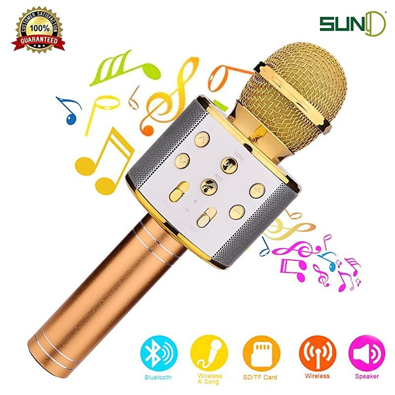 Wireless Bluetooth Karaoke Microphone with Speaker & Record Function, Best Gift Singing Toy for Kid (Gold)