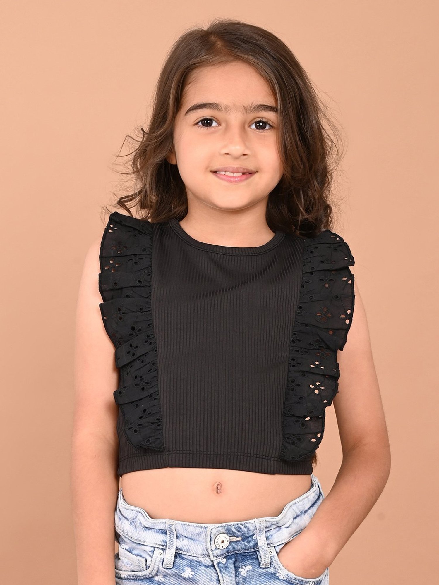 LilPicks Kids Teal Solid Crop Top