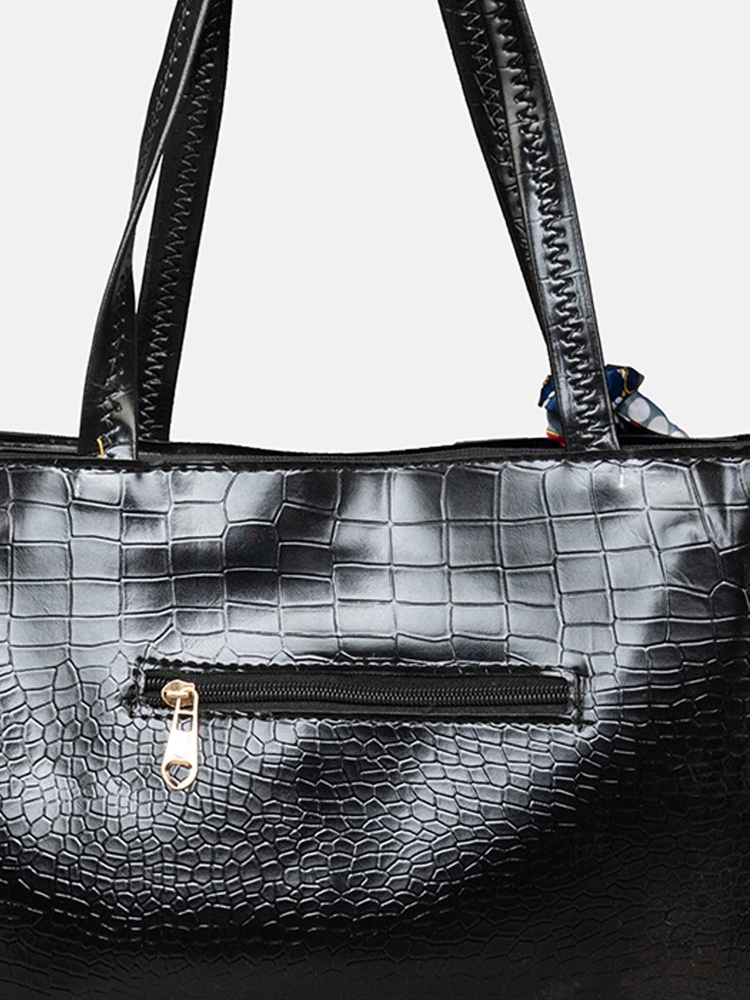 Gaurapakhi Black Textured Large Tote Bag