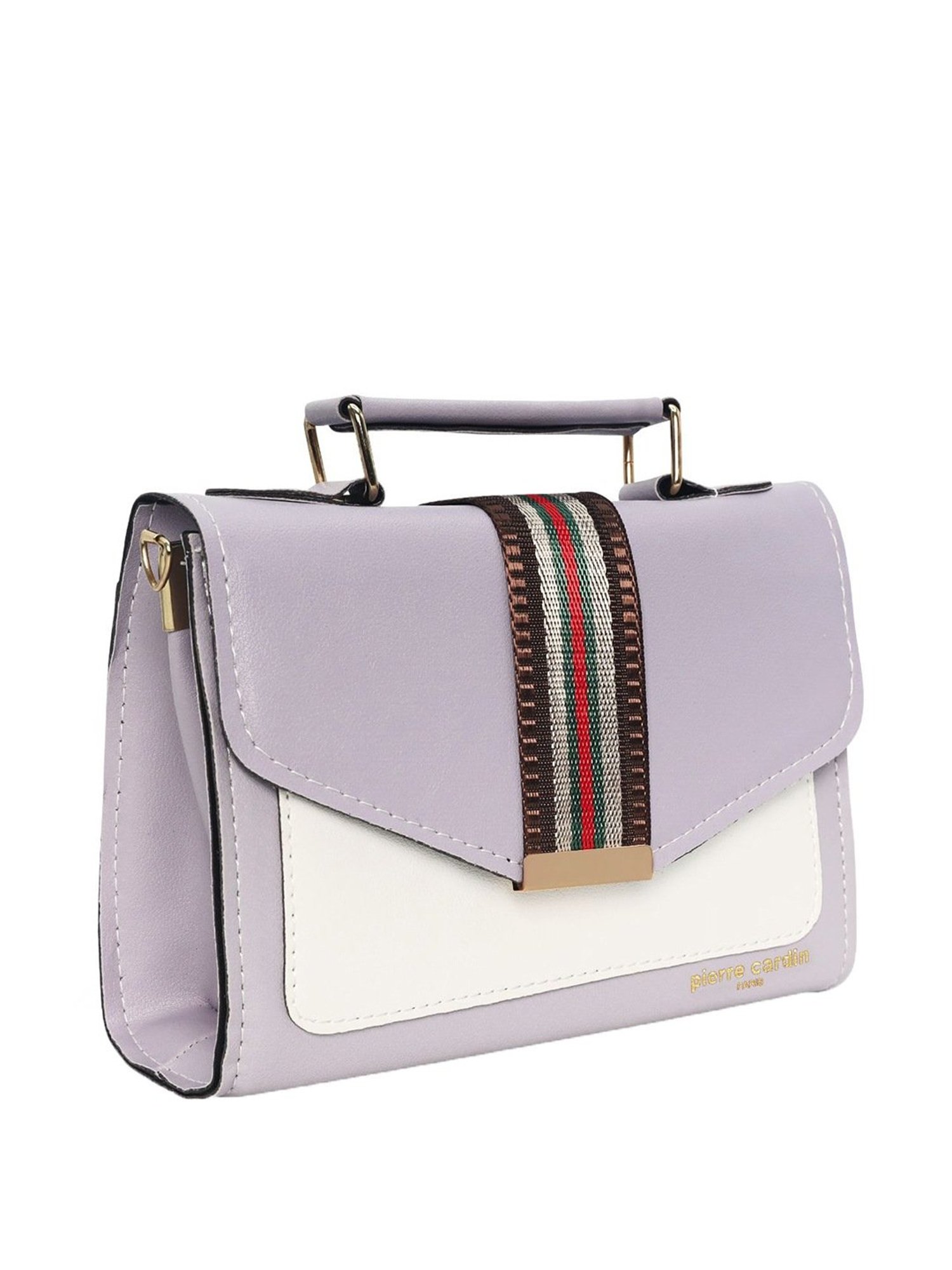 Pierre Cardin Purple & White Color Block Medium Satchel Handbag