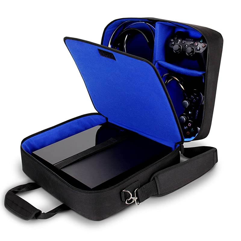 Console Carrying Case PS4 Case Compatible with Playstation 4 Slim PS4 Pro and PS3 Customizable Interior Stores PS4 Games PS4 Controller PS4 Headset and More Gaming Accessories Blue