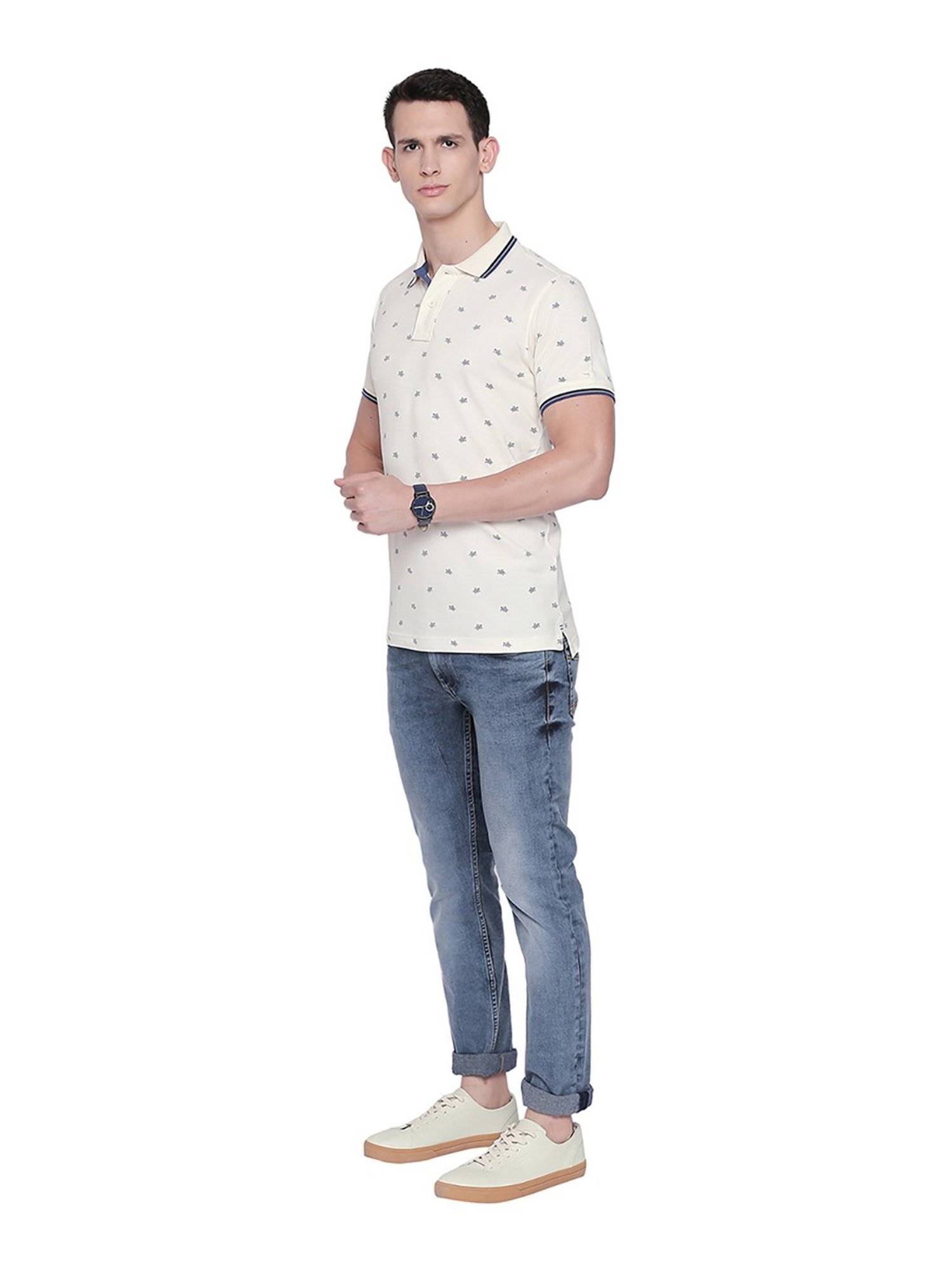 Basics Light Beige Printed Polo T-Shirt