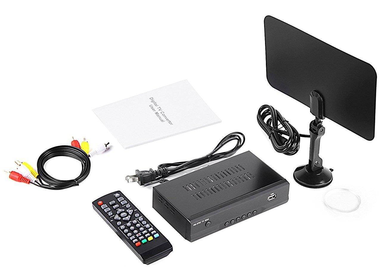 eXuby Digital Converter Box for TV w/ Antenna and AV Cable  for Recording and Viewing Full HD Digital Channels FREE (Instant or Scheduled Recording, 1080P HDTV, HDMI Output, 7 Day Program Guide)