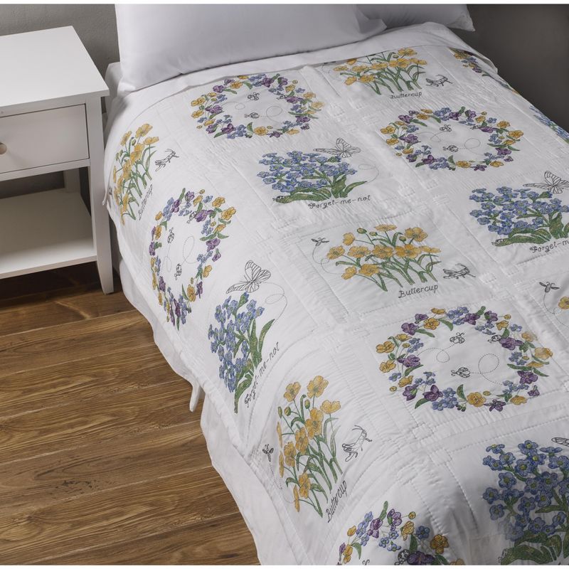 Bucilla Stamped Cross Stitch Quilt Block Kit 15"X15" 6/Pkg-Floral Splendor