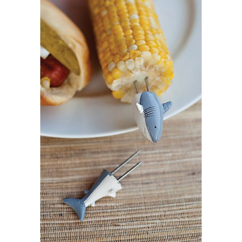 8pk Stainless Steel Shark Corn Holders Gray - Outset