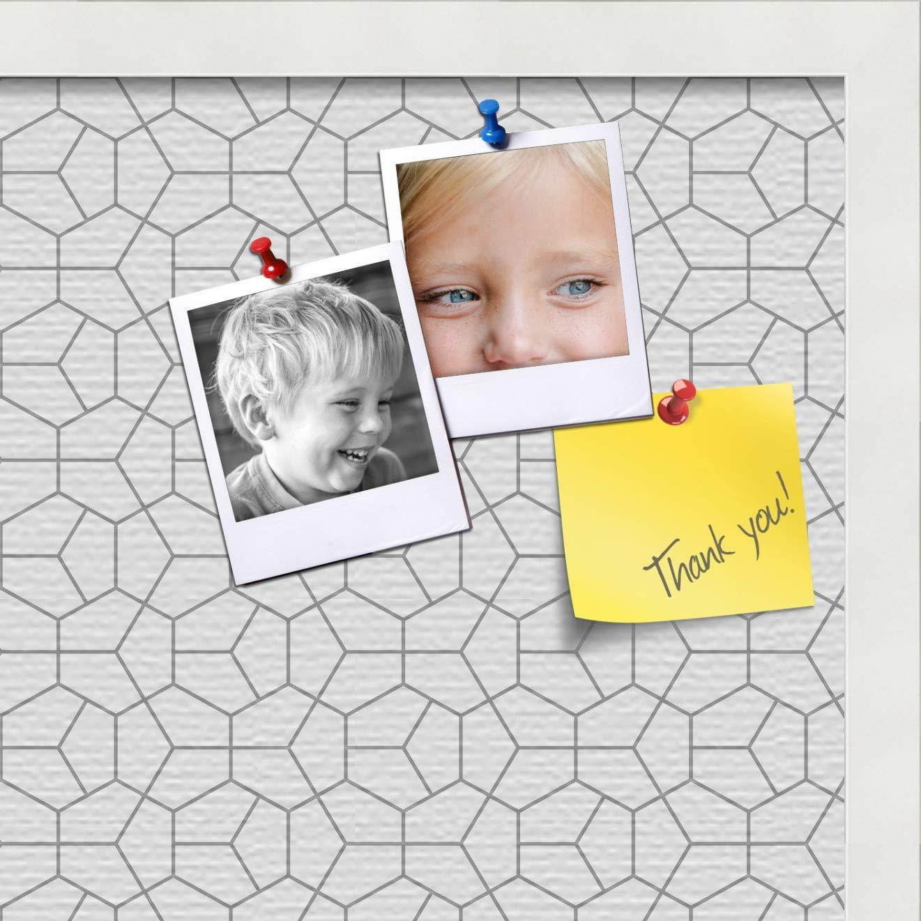 PinPix pin Cork Bulletin Board Made from Canvas, Modeco Hex Grey 20x16 Inches (Completed Size) and Framed in Satin White Frame (PinPix-1538-20x16_FRBW26074)