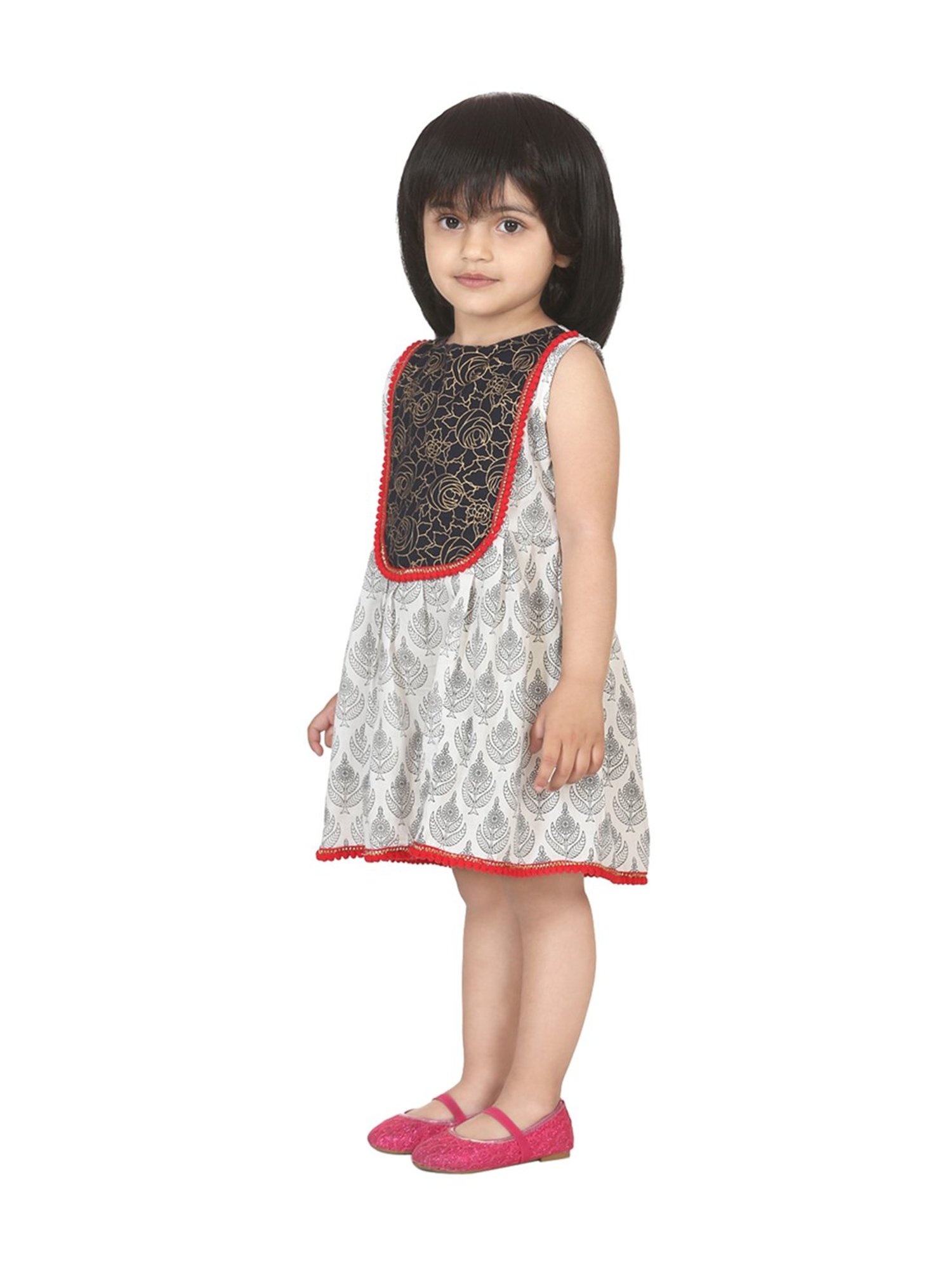 BownBee Kids White Cotton Printed Frock