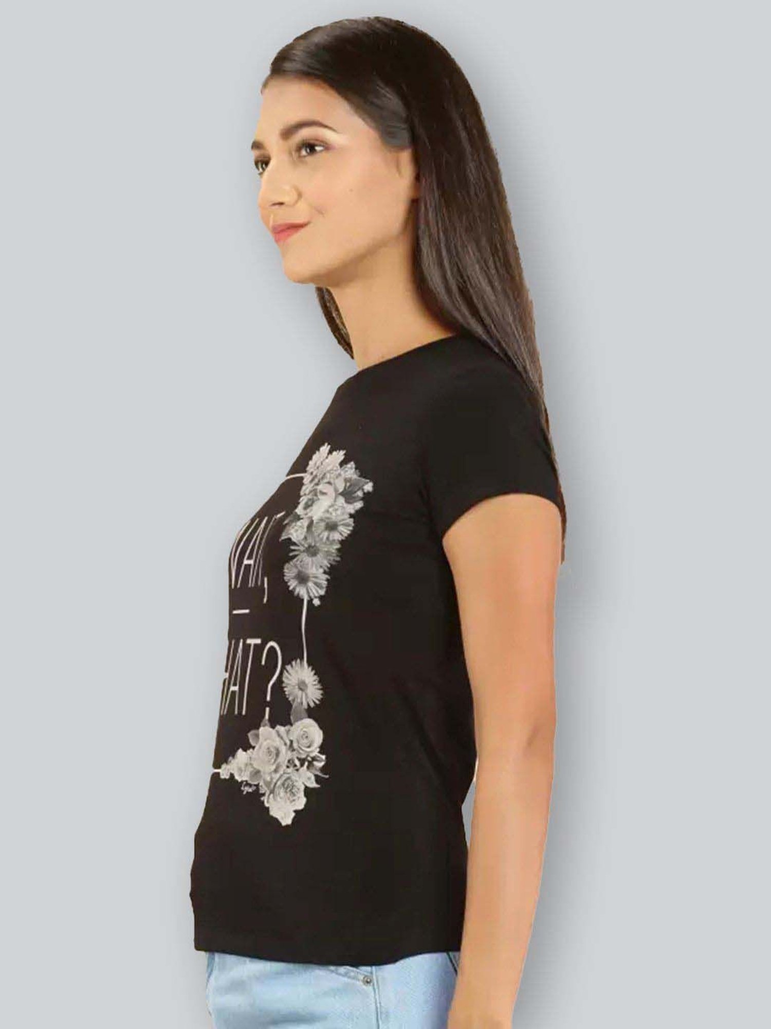 Lyra Black Cotton Printed T-Shirt