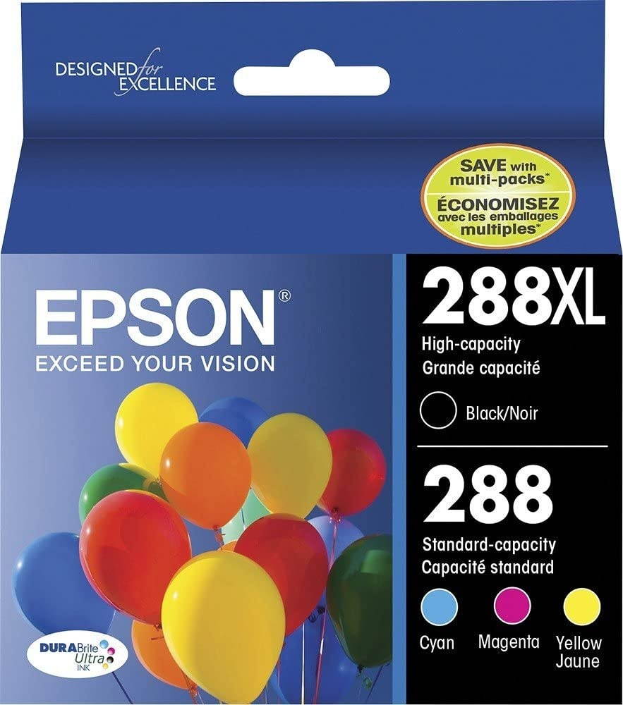 Epson T288XL-BCS Black High Capacity and Color Standard Capacity Ink Cartridges C/M/Y/K 4-Pack