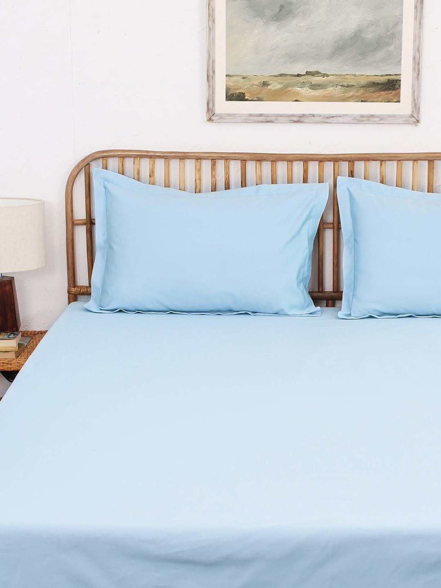 House This Juniper Blue 150 TC Cotton Fitted Bedsheet with 2 Pillow Covers