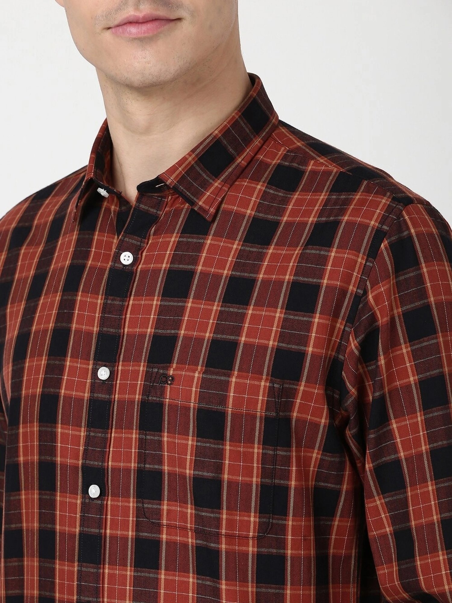 Spykar Blue Cotton Slim Fit Checks Shirt