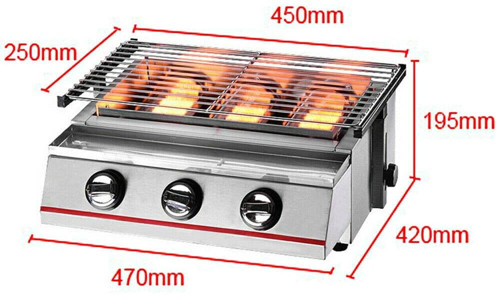 LOYALHEARTDY 3 Burner Stainless Steel Silver Gas Outdoor Grill, Non-stick Pan with Steel Lid